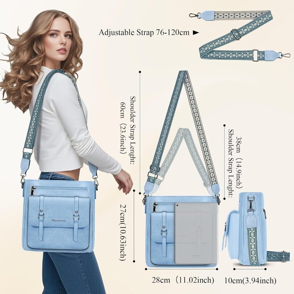 Women’s Blue Waterproof Crossbody Shoulder Leather bags - Picture 2 of 6